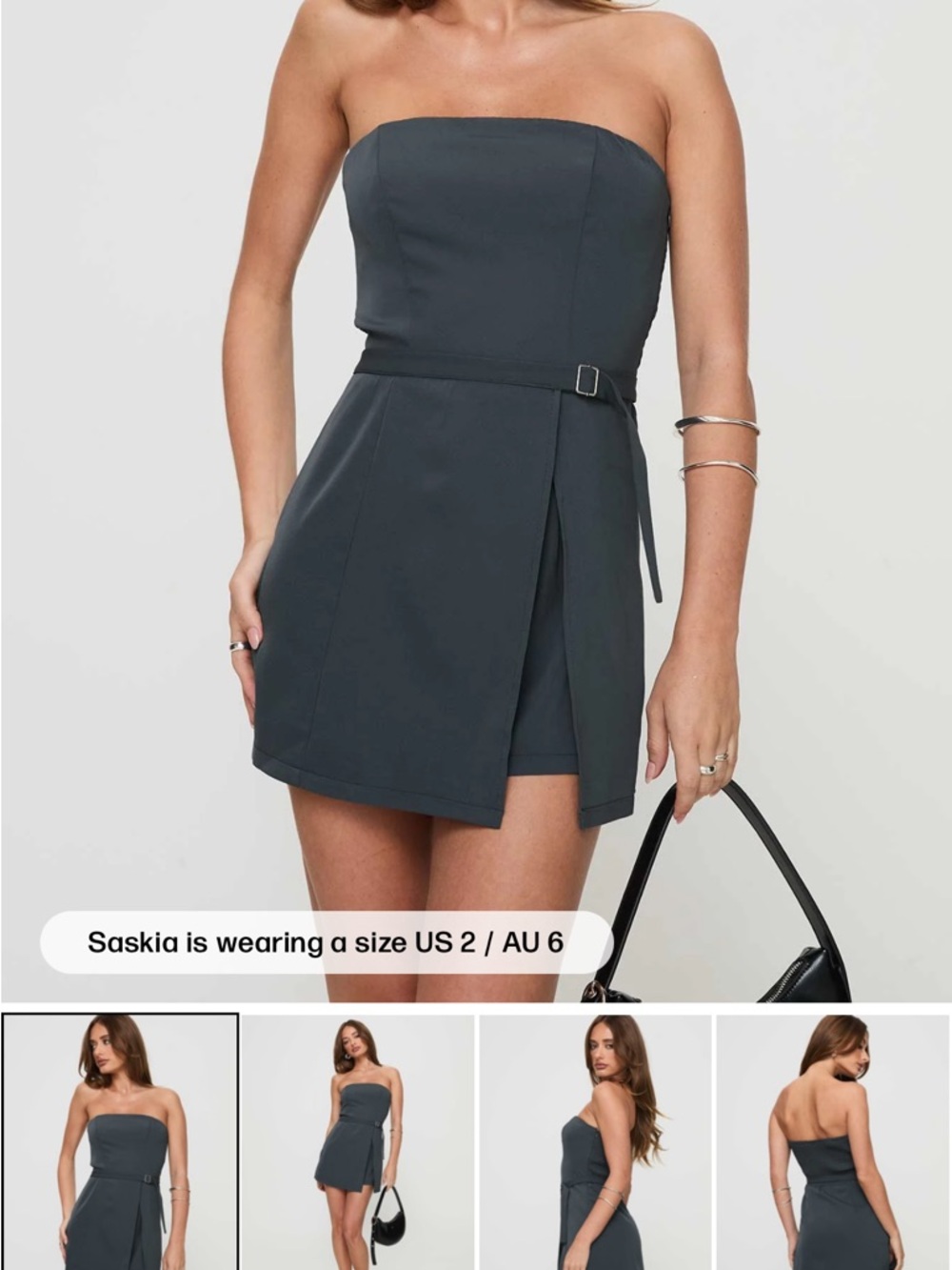 Princess Polly Charcoal Strapless Mini Dress with Side Buckle